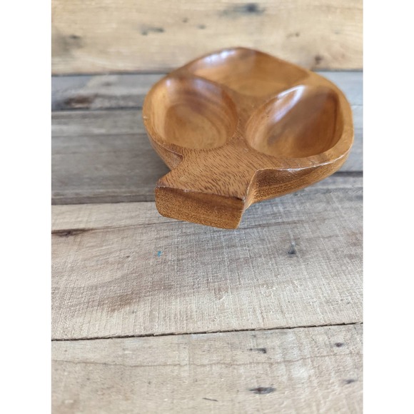 Vintage Monkey Pod Leaf Shaped Three Section Dish / Boho decor - Picture 4 of 10